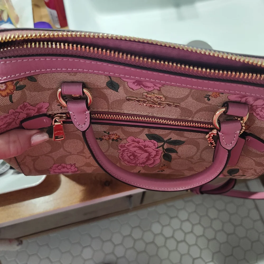 Coach Pink and Tan Floral Satchel - Picture 3 of 9